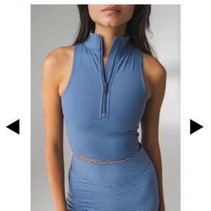 Blue Sleeveless Zip-Up Top